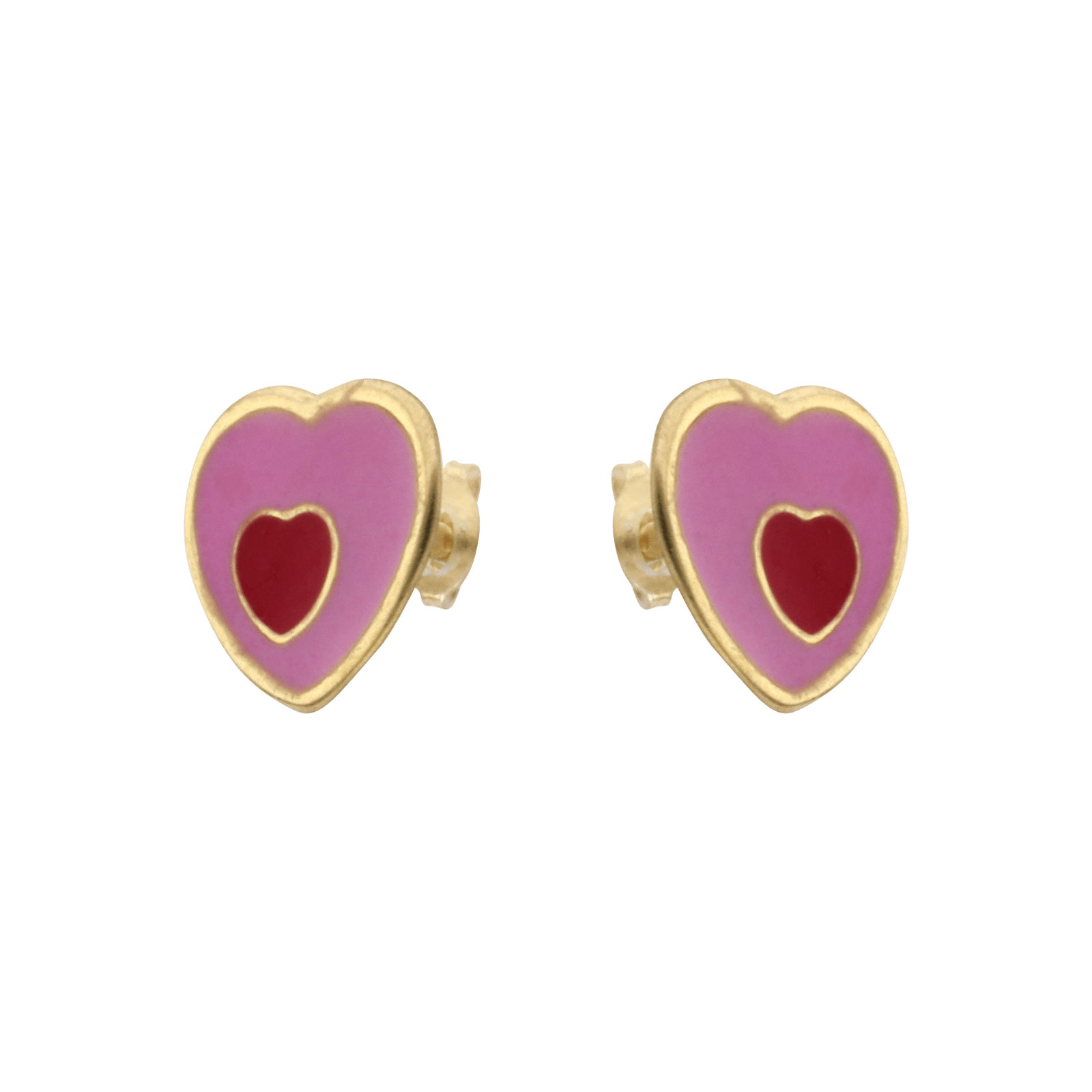 boucles d'oreilles or coeur laqué rose