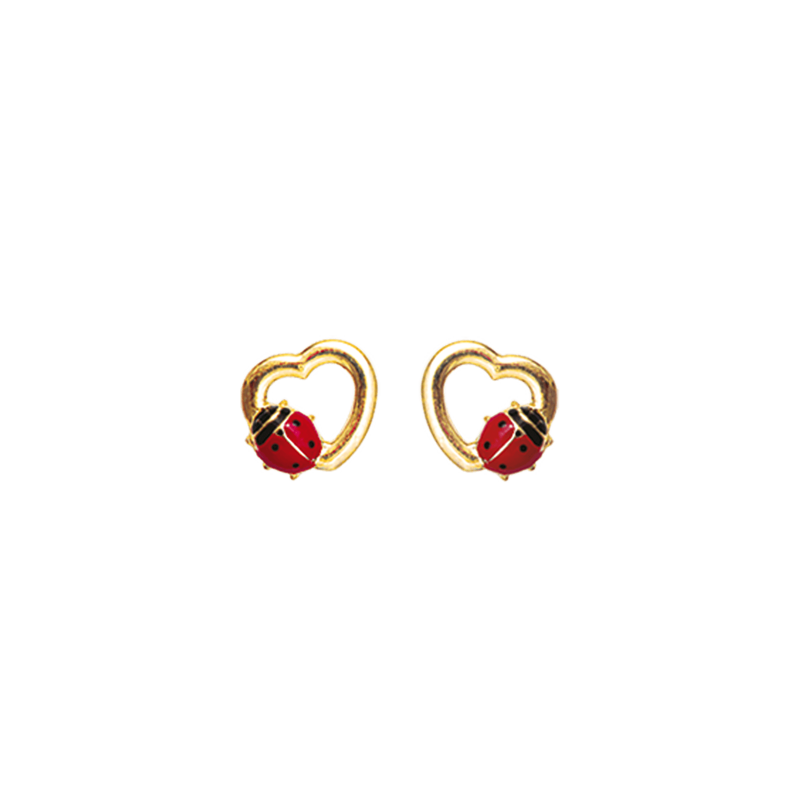 Boucles D'oreilles Or375 Cœur Coccinelle Email Rouge Noir