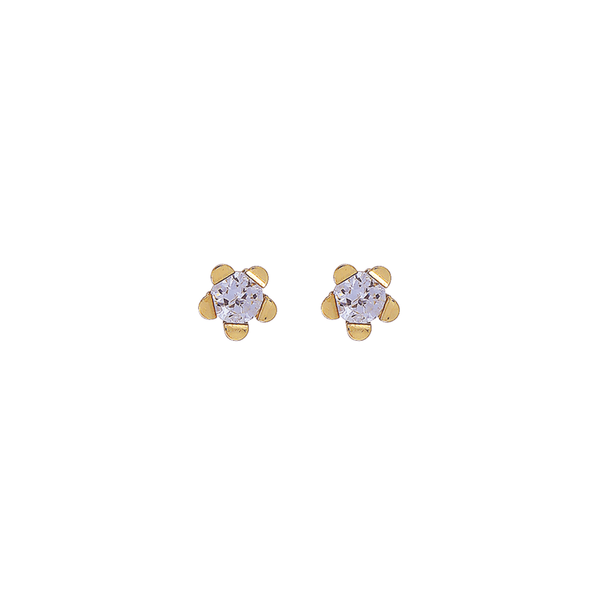 Boucles D'oreilles Or 375 Fleur 4.5mm Zirconium 3mm Fermoir Or 375 Silicone