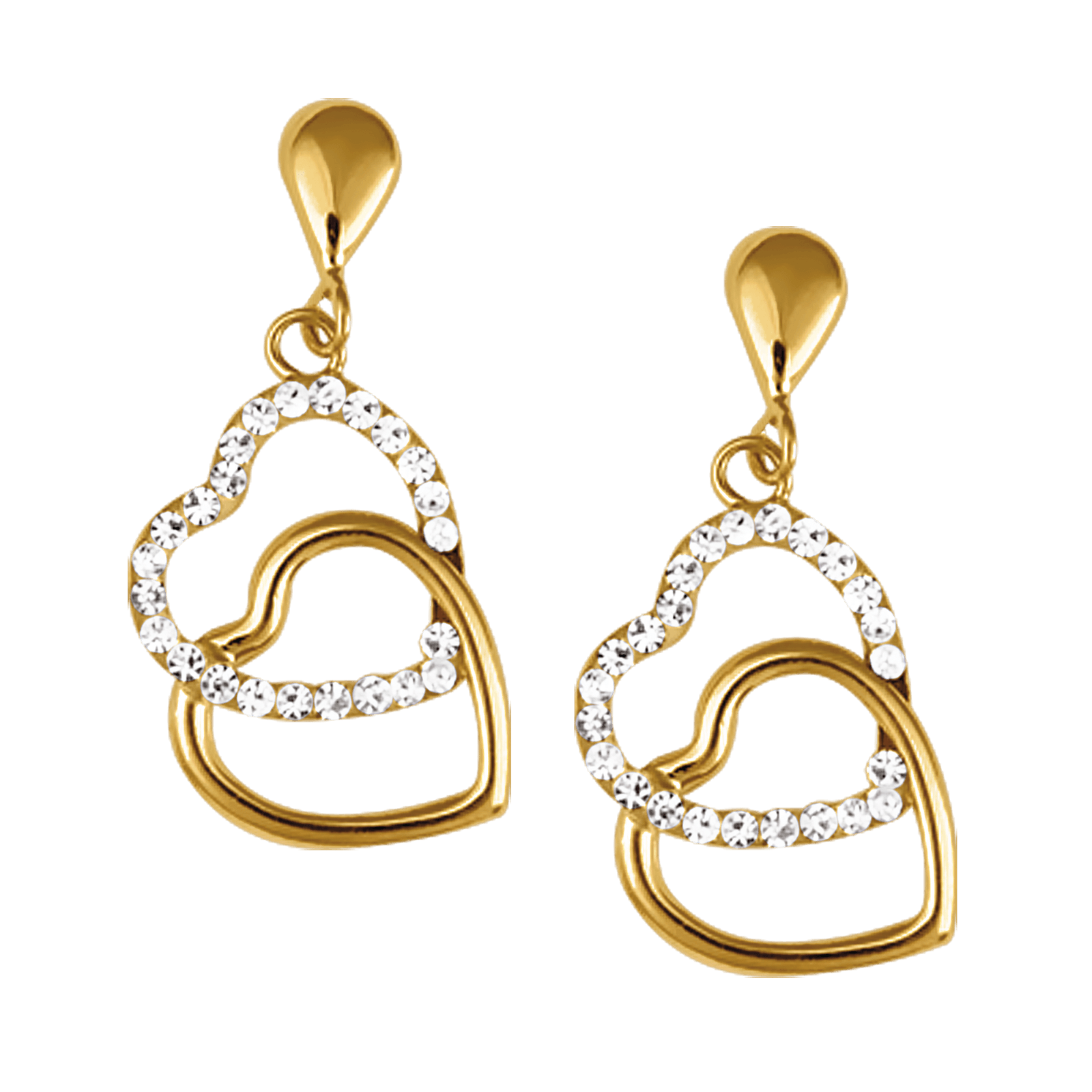 Boucles d'Oreilles pendante double coeur Lisse et Oxyde de Zirconium
