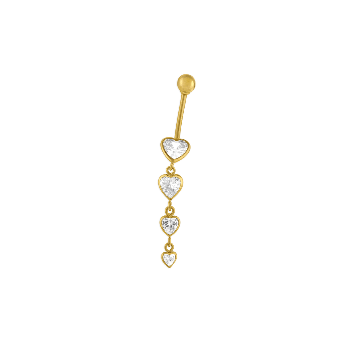 Piercing Nombril Or 37520mm Tige1.2mm Cœur Zircon3 à 6.5mm Boule4mm