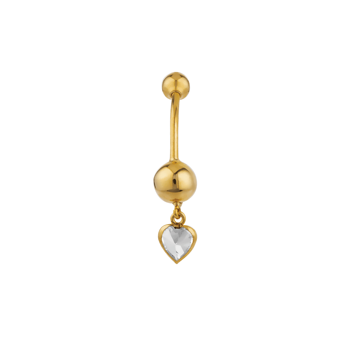 Piercing Nombril Or 375 20mm Tige1.2mm Cœur Zircon5mm Boules4 à 6mm