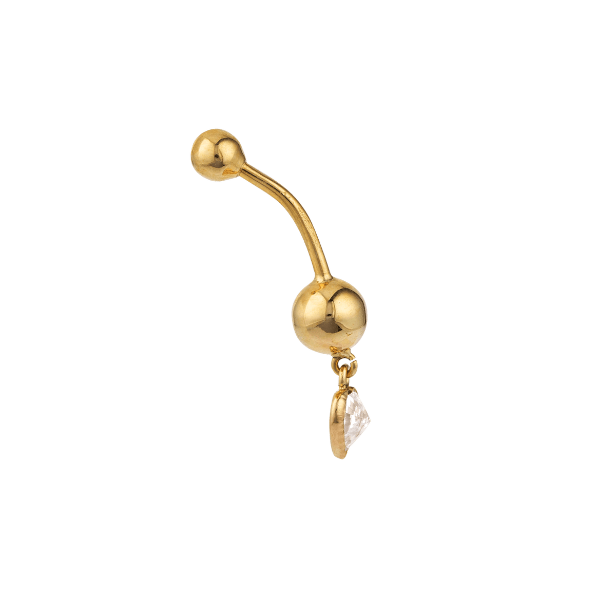 Piercing Nombril Or 375 20mm Tige1.2mm Cœur Zircon5mm Boules4 à 6mm