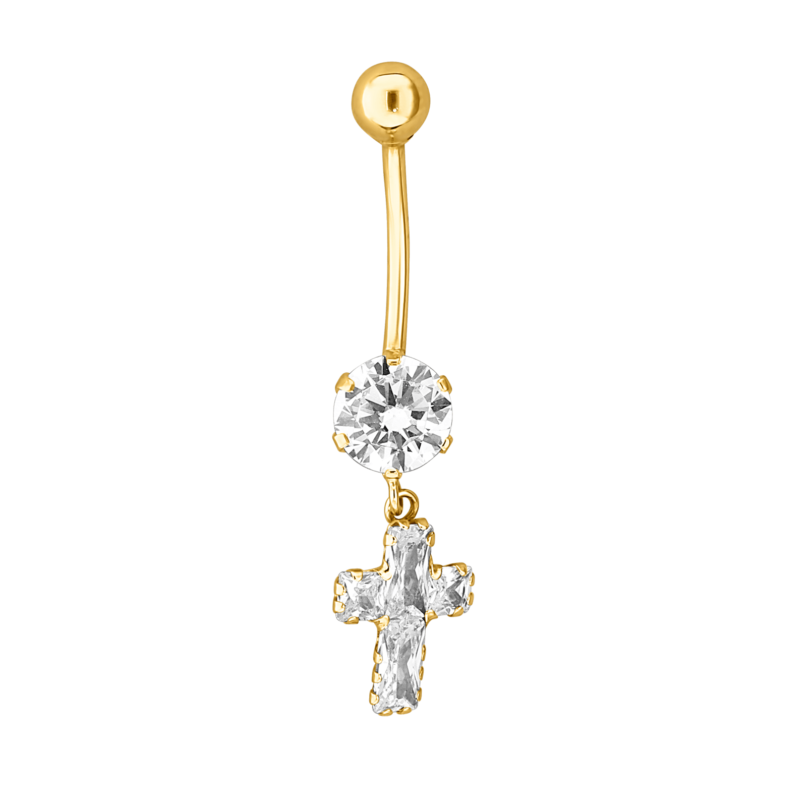 Piercing Nombril Or375 20mm Tige 1.2mm Zirconium Croix
