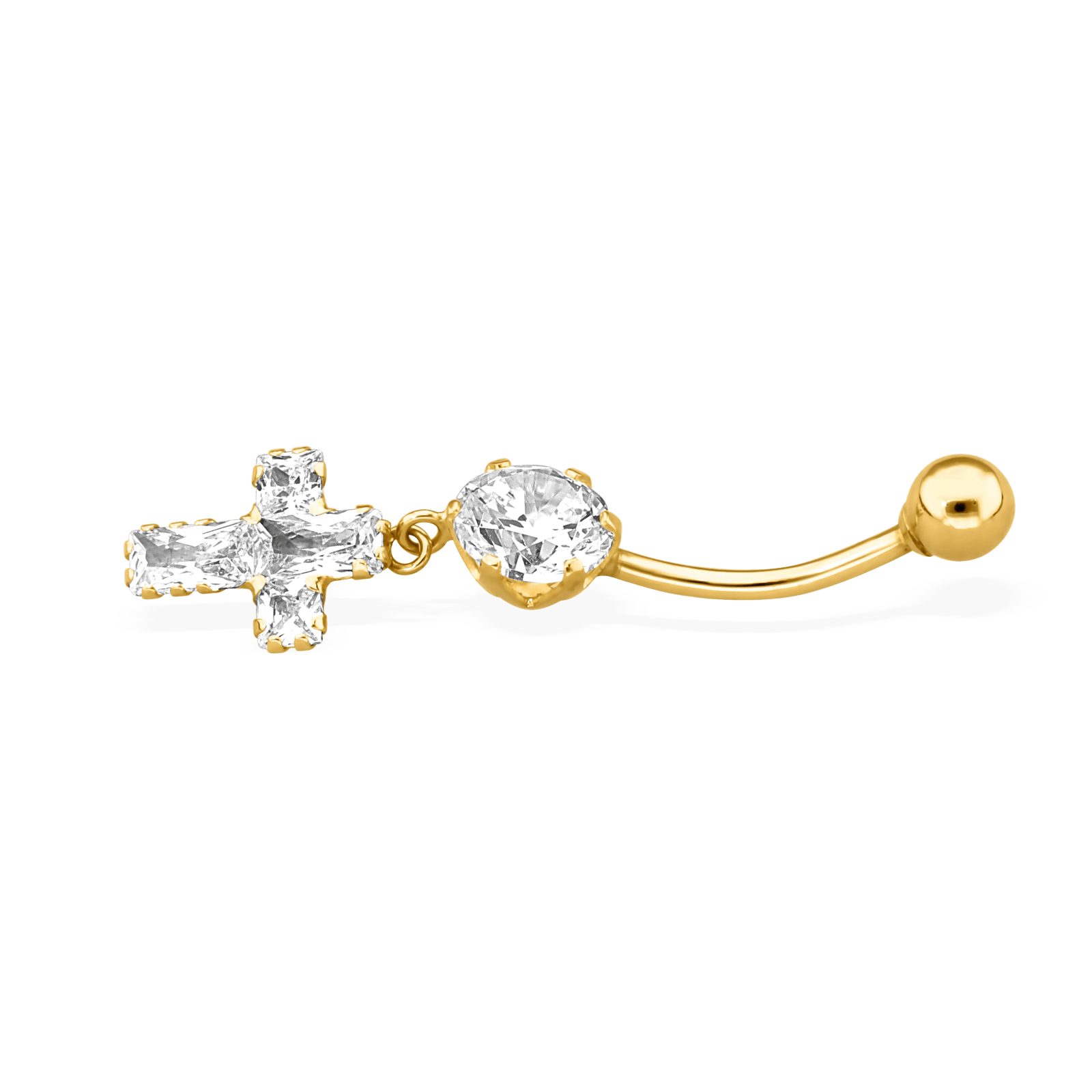 Piercing Nombril Or375 20mm Tige 1.2mm Zirconium Croix