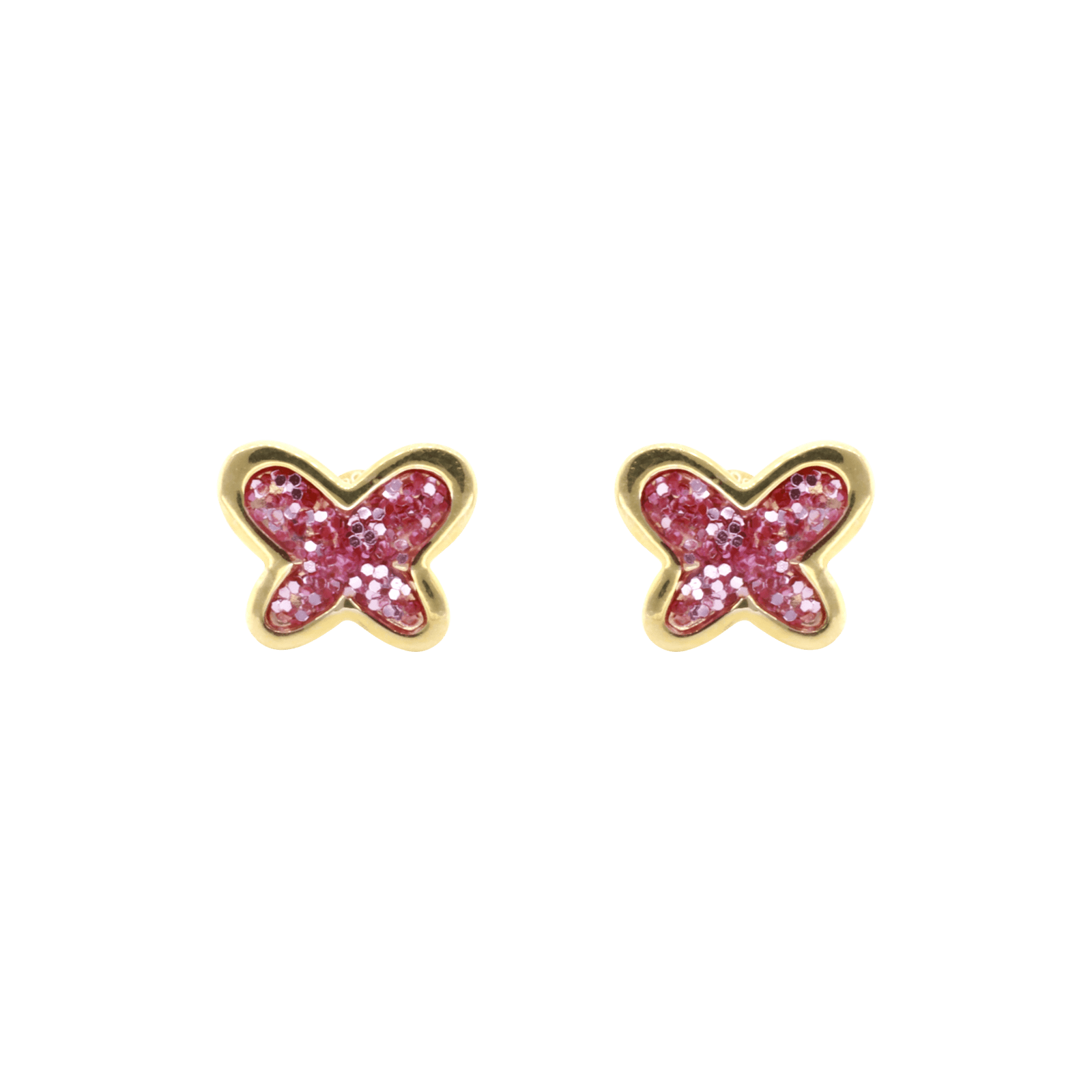 boucles d'oreilles or papillon pailletée rose