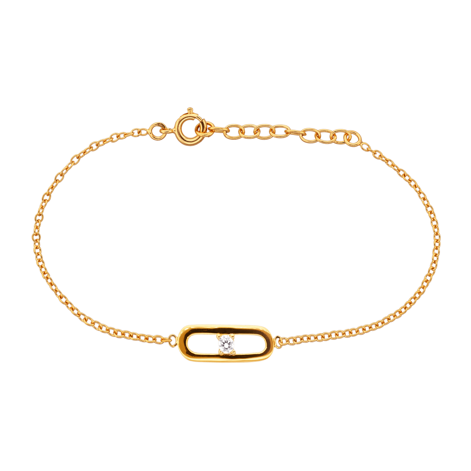 bracelet fine chaine motif long ajouré 1 Zirconia Cubique 19cm