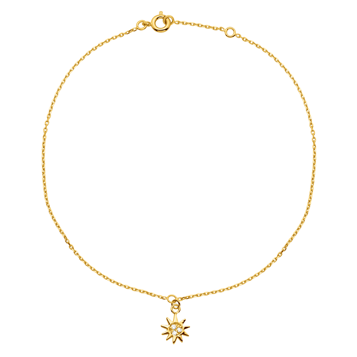 Chaîne Cheville Plaqué Or Breloques Soleil Zirconium 9mm Chaîne 1.3mm 25 à 27cm