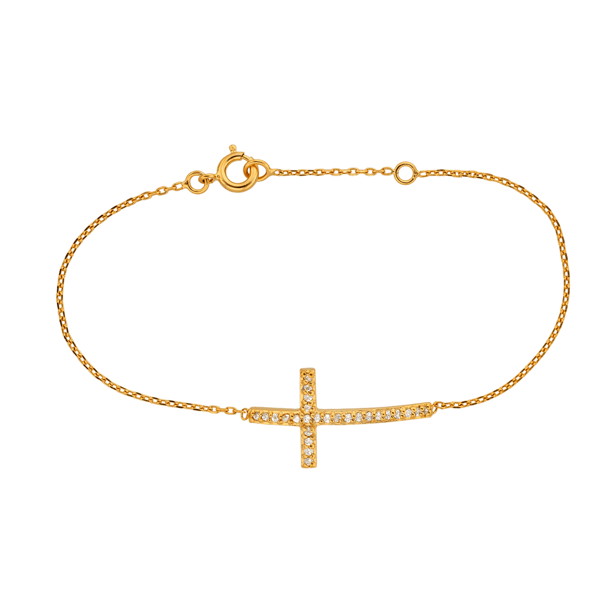 Bracelet Plaqué Or Croix Zirconium 14*25mm Chaîne Forçat 1.3mm 16 à 18cm