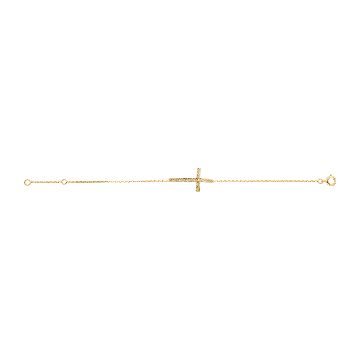 Bracelet Plaqué Or Croix Zirconium 14*25mm Chaîne Forçat 1.3mm 16 à 18cm