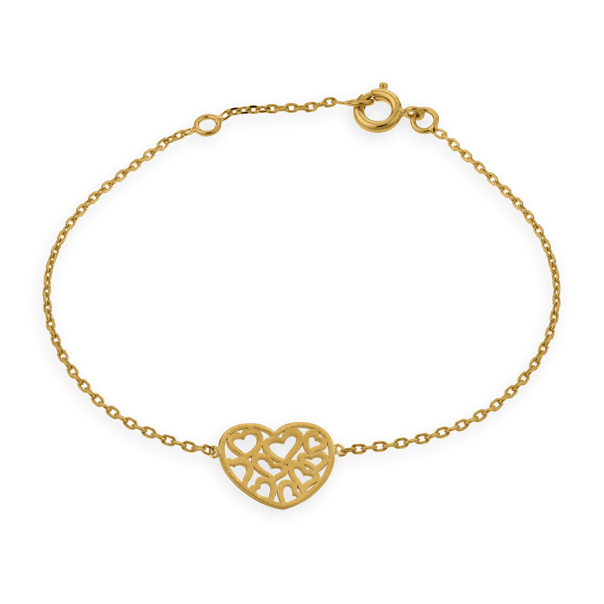 Bracelet Plaqué Or 1.2mm Cœur Ajouré 12mm 16 à 18cm