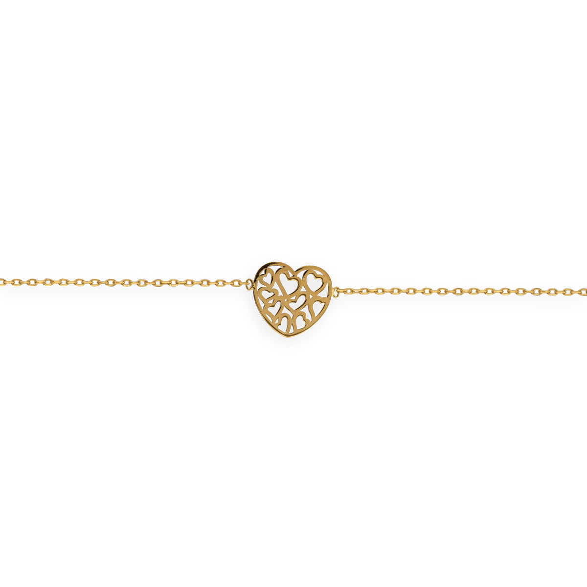 Bracelet Plaqué Or 1.2mm Cœur Ajouré 12mm 16 à 18cm