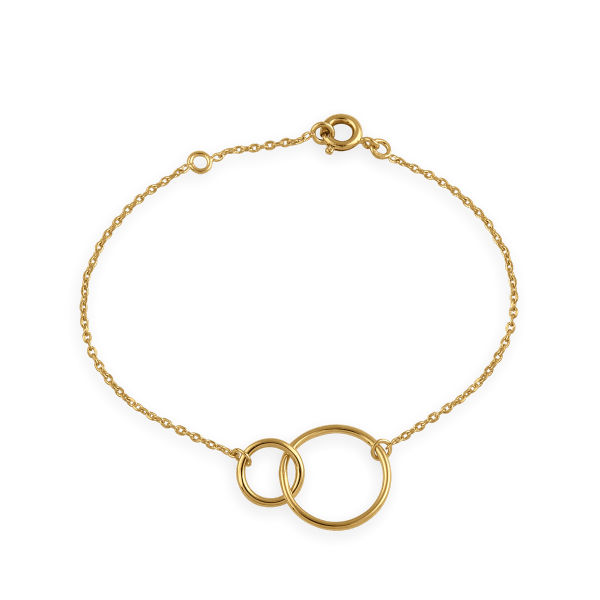 Bracelet Plaqué Or Cercles 10 Et 15mm Chaîne 1.2mm 16 à 18cm