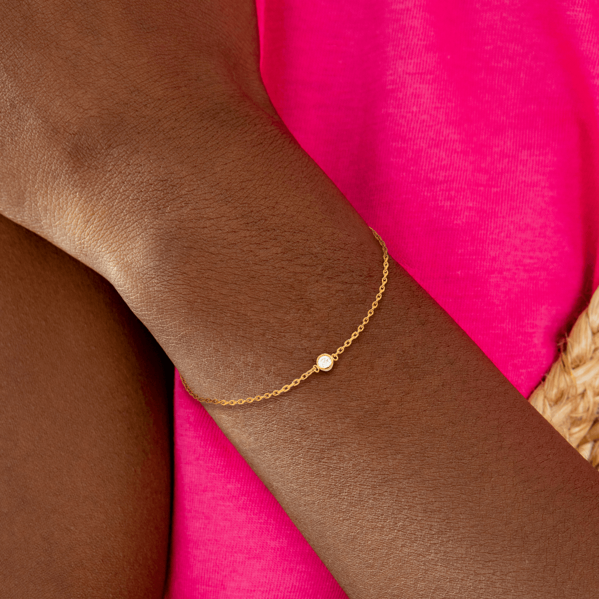 Bracelet Plaqué Or Zirconium 3mm Serti Clos Chaîne 1.2mm 16 à 18cm