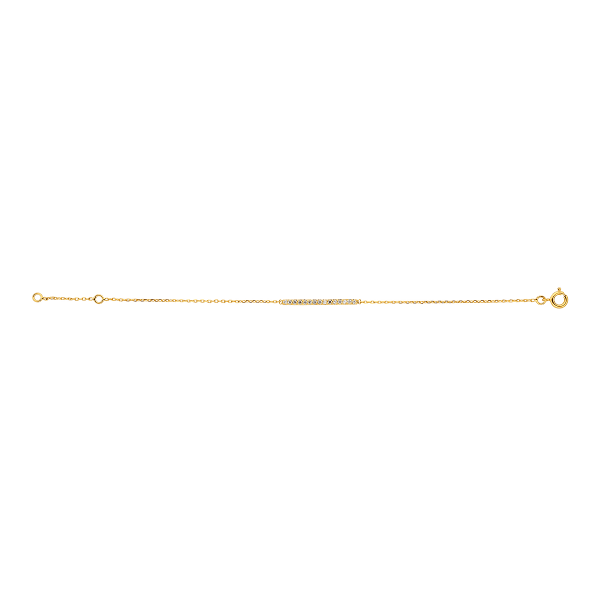 Bracelet Plaqué Or Motif Zirconium 2*26mm Chaîne Forçat 1.3mm 16 à 18cm