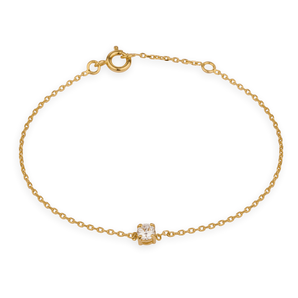 Bracelet Plaqué Or Zirconium 4mm 4 Griffes Chaîne 1.2mm 16 à 18cm