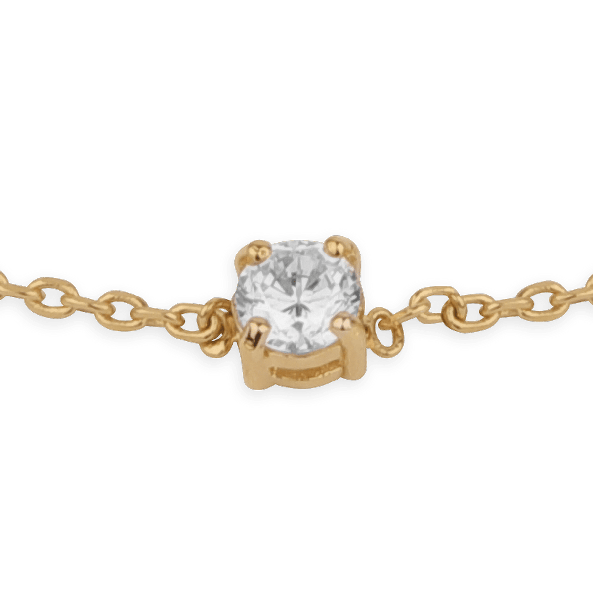 Bracelet Plaqué Or Zirconium 4mm 4 Griffes Chaîne 1.2mm 16 à 18cm