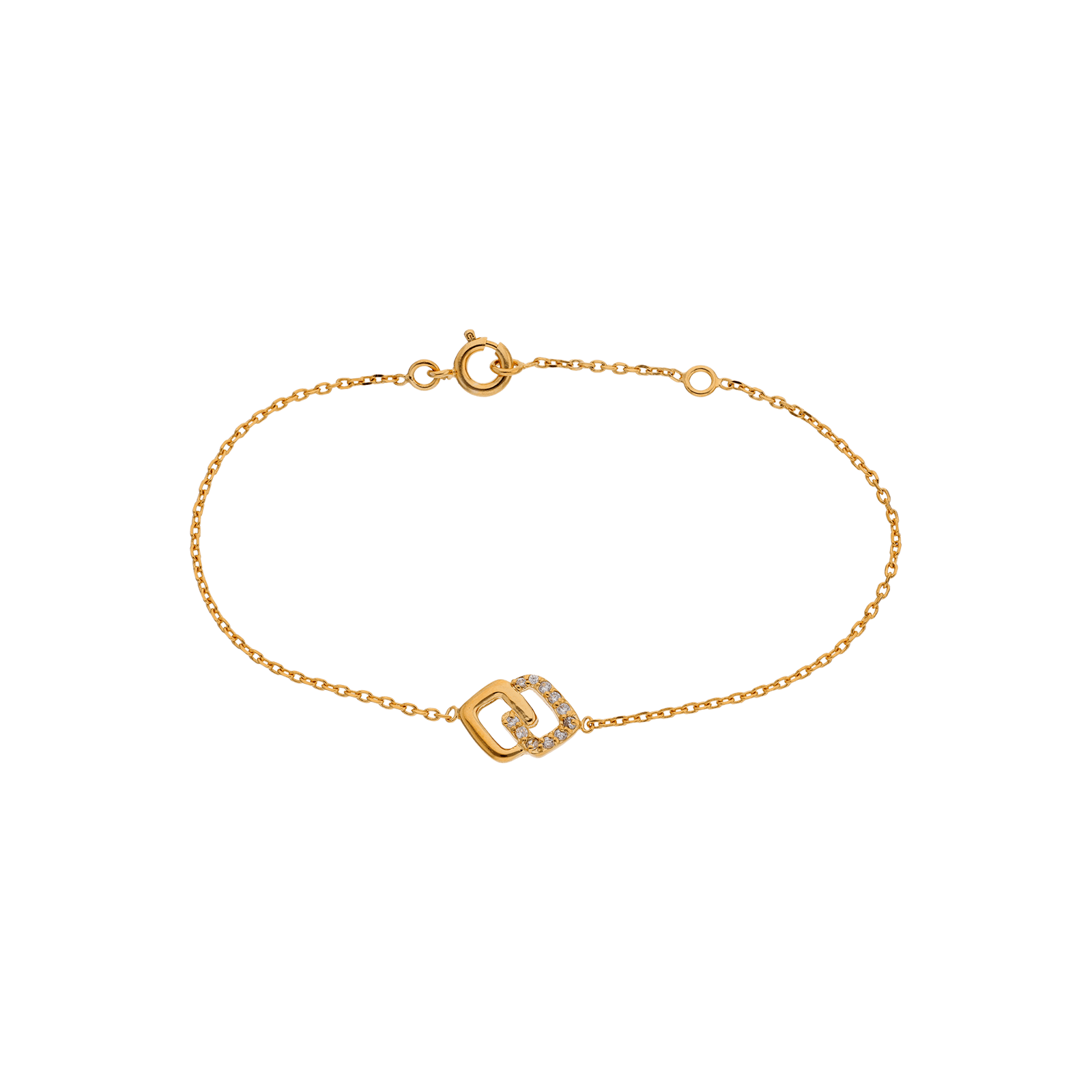 bracelet Plaqué or Zirconia Cubique carrés enlacés 18cm