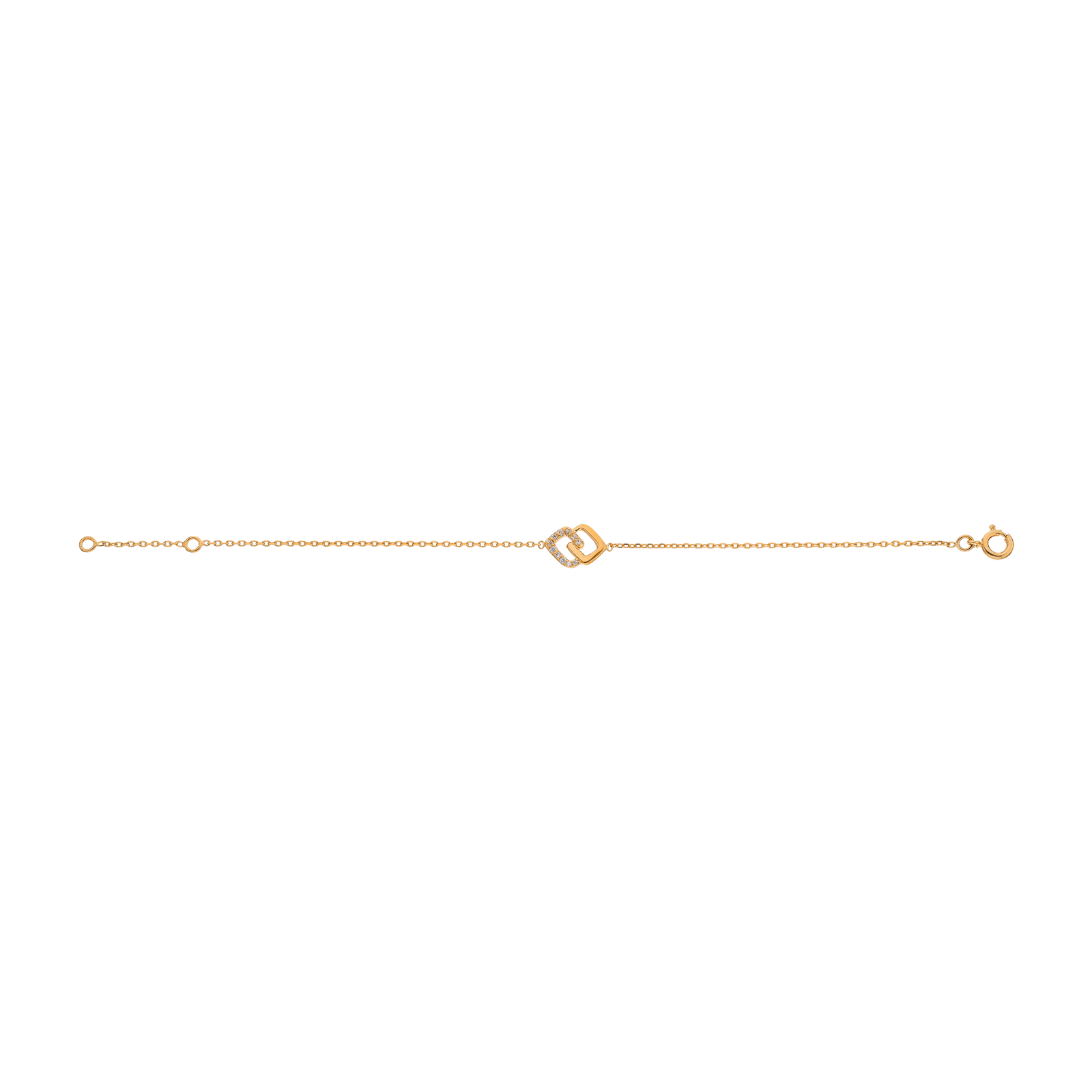 bracelet Plaqué or Zirconia Cubique carrés enlacés 18cm