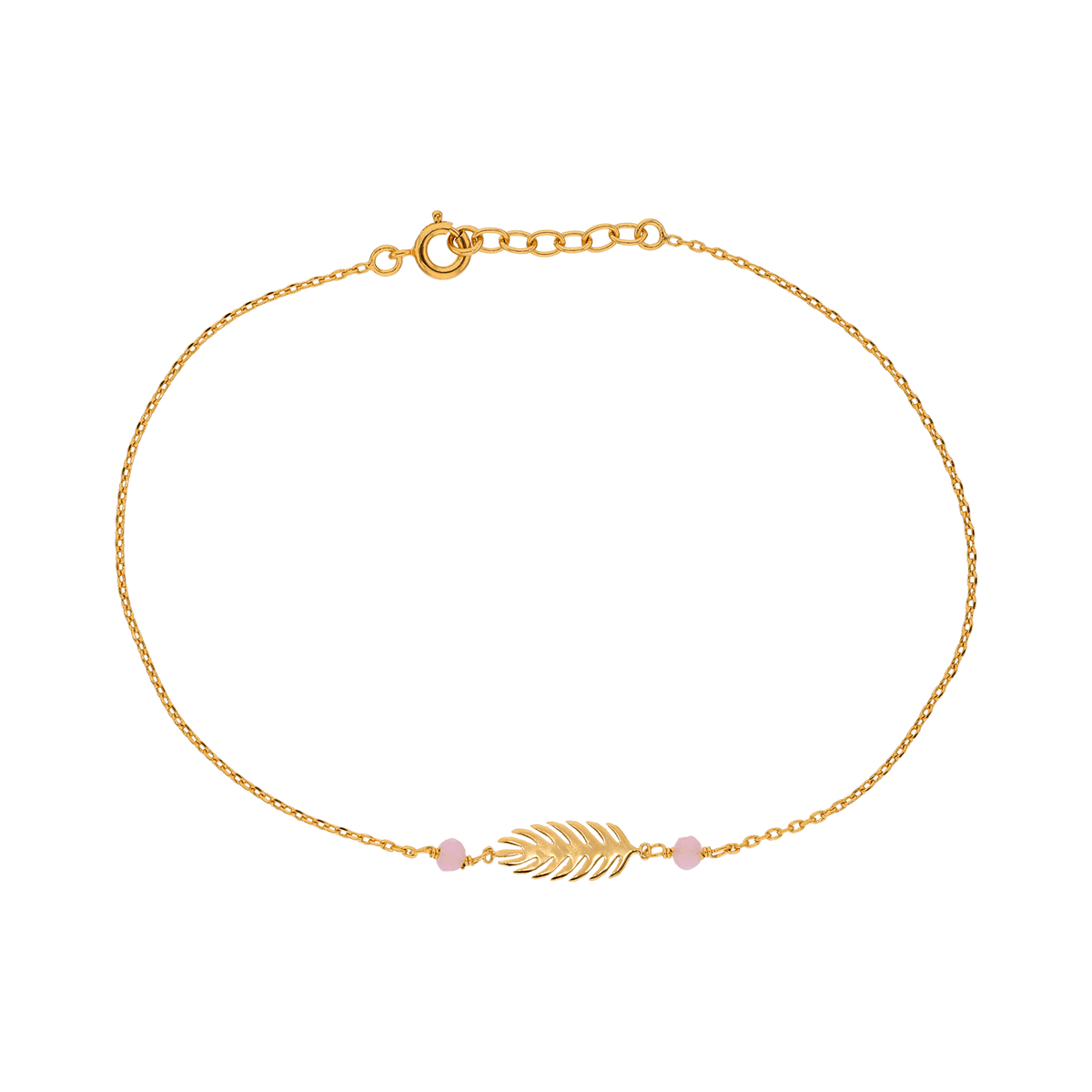 Chaîne Cheville Plaqué Or Feuille7*15mm Email Rose 3mm Chaîne1.3mm 23 à 25cm