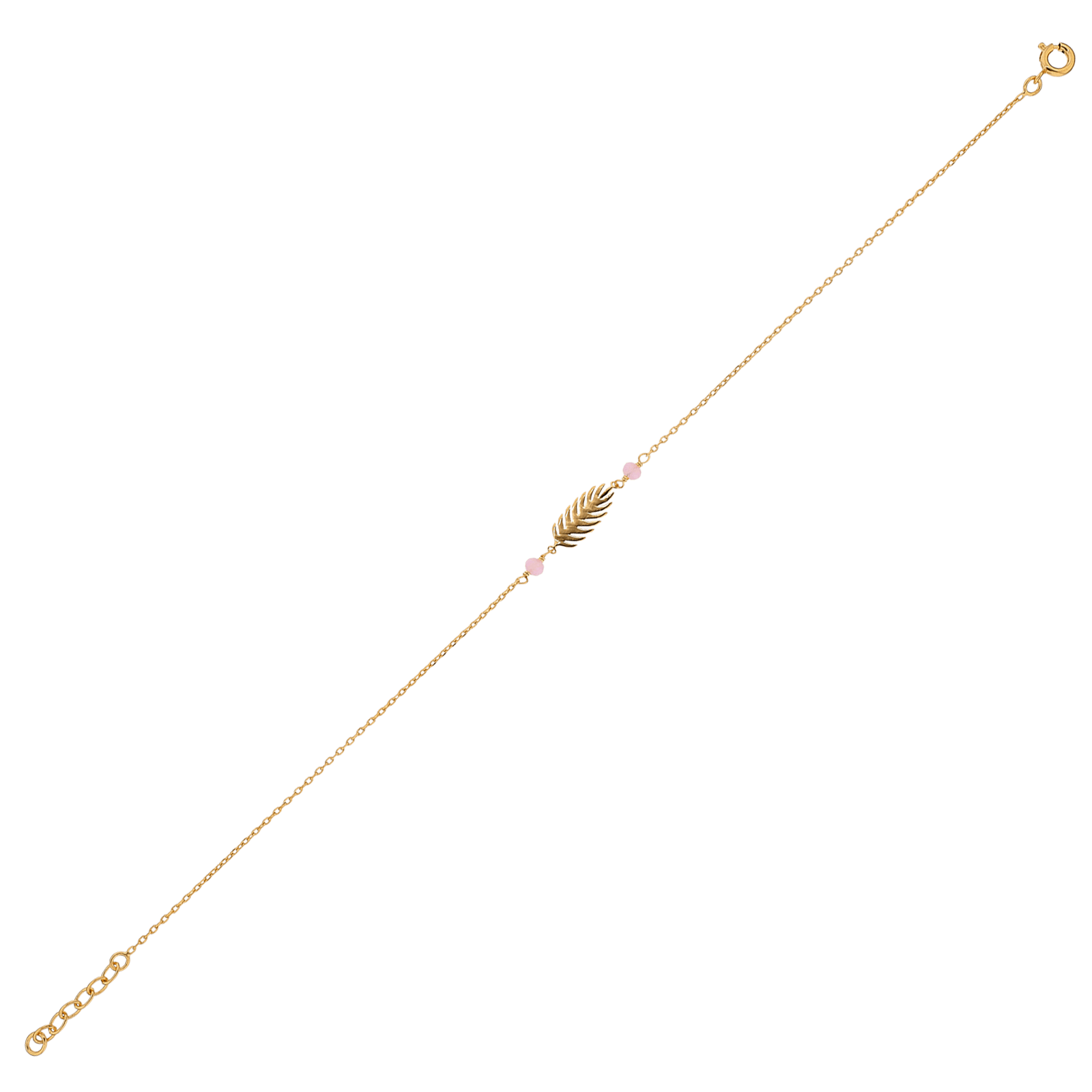 Chaîne Cheville Plaqué Or Feuille7*15mm Email Rose 3mm Chaîne1.3mm 23 à 25cm