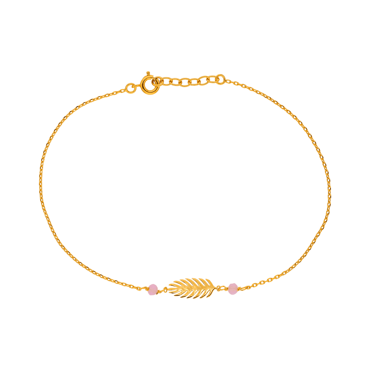 Chaîne Cheville Plaqué Or Feuille7*15mm Email Rose 3mm Chaîne1.3mm 23A25cm