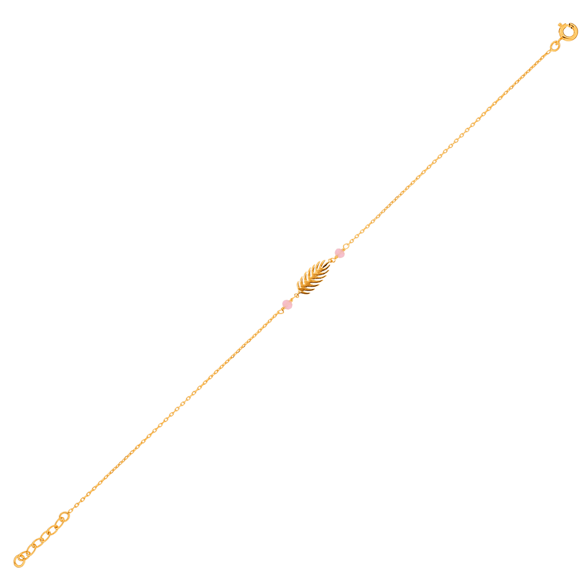 Chaîne Cheville Plaqué Or Feuille7*15mm Email Rose 3mm Chaîne1.3mm 23A25cm