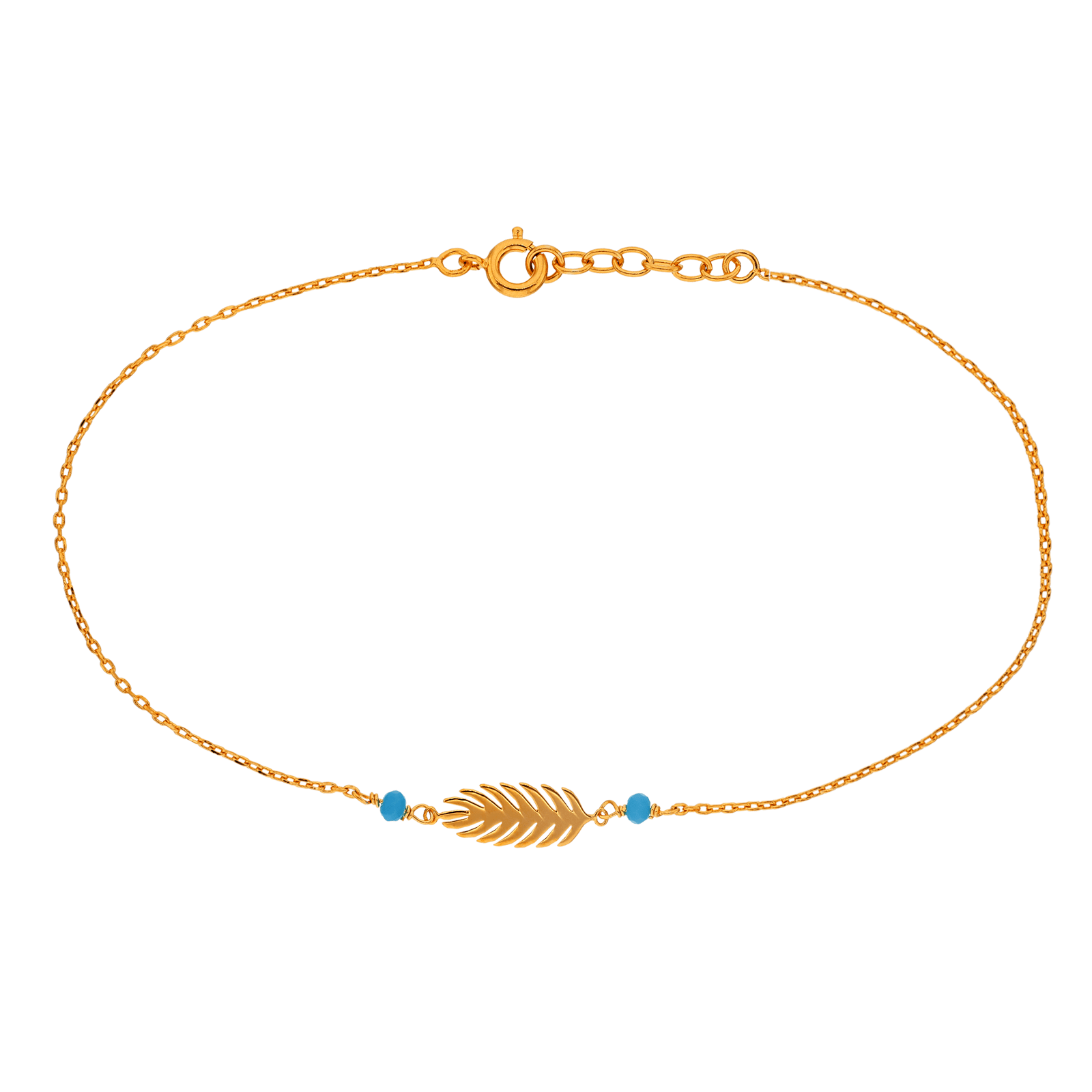 Chaîne Cheville Plaqué Or Feuille7*15mm Email Turquoise 2mm Chaîne1.3mm 23A25cm