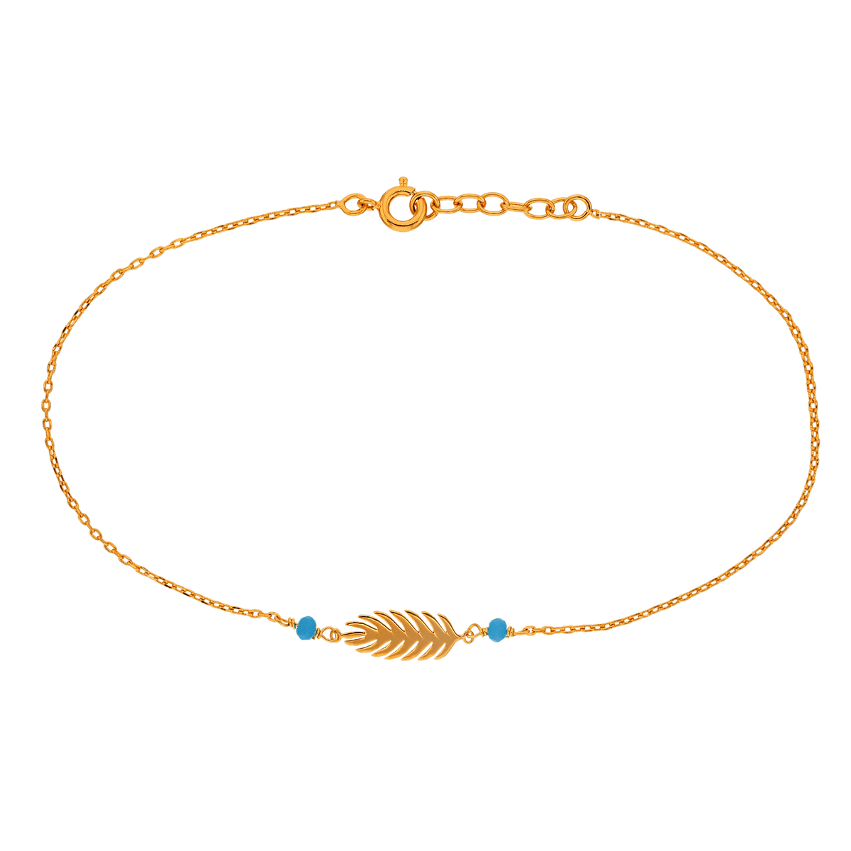 Chaîne Cheville Plaqué Or Feuille7*15mm Email Turquoise 2mm Chaîne1.3mm 23A25cm