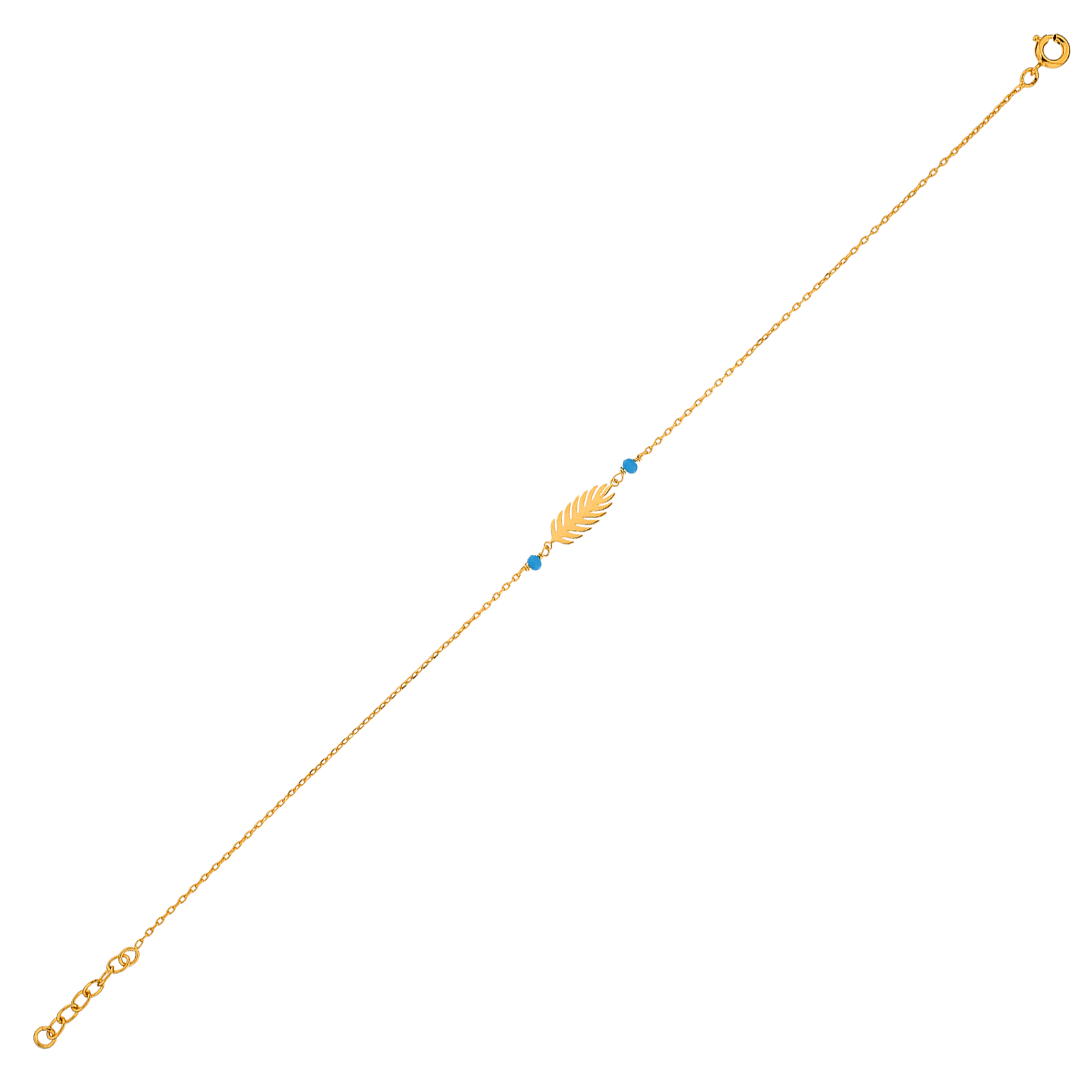Chaîne Cheville Plaqué Or Feuille7*15mm Email Turquoise 2mm Chaîne1.3mm 23A25cm