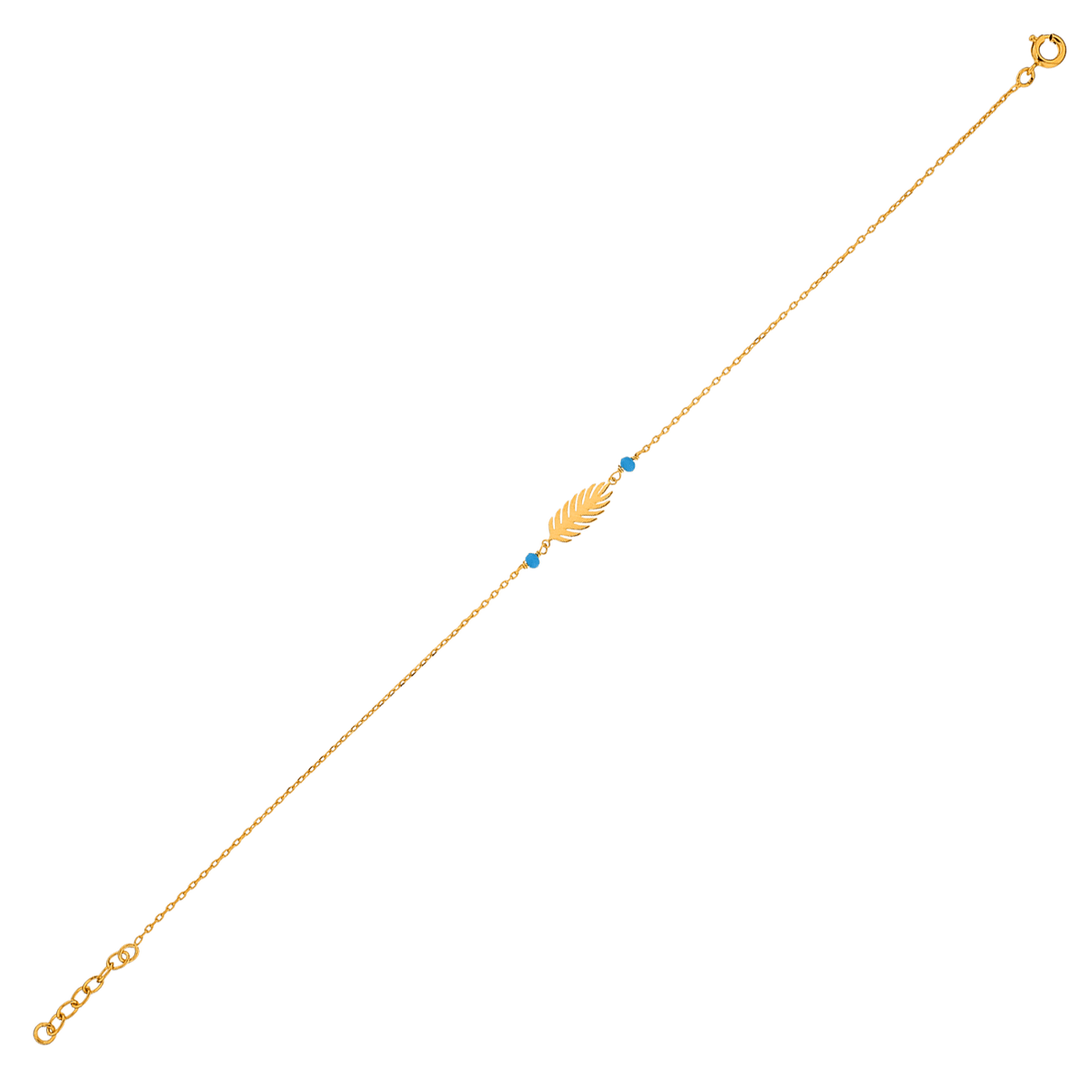 Chaîne Cheville Plaqué Or Feuille7*15mm Email Turquoise 2mm Chaîne1.3mm 23A25cm