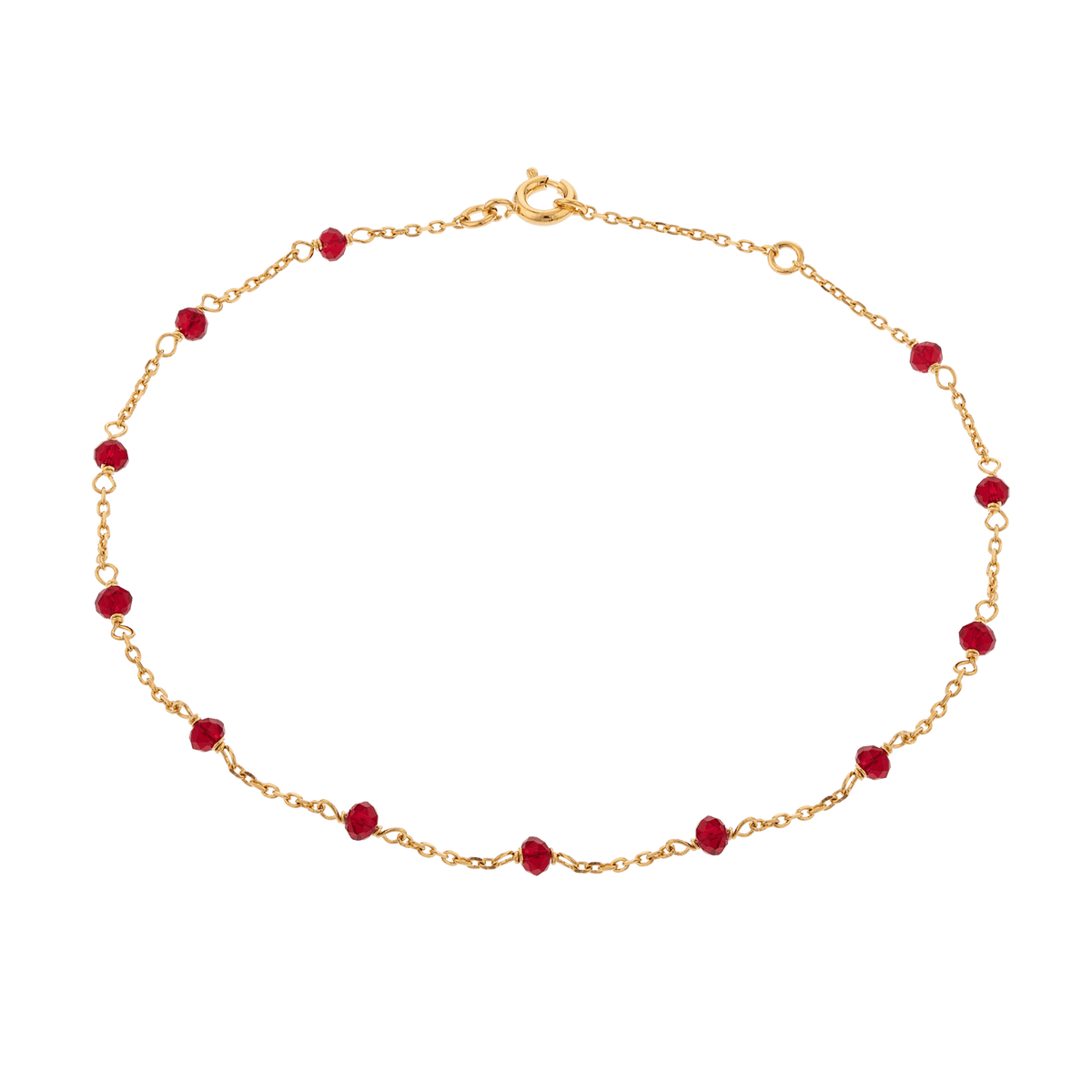 Chaîne Cheville Cristal Grenat 3mm 23 à 25cm Plaqué Or