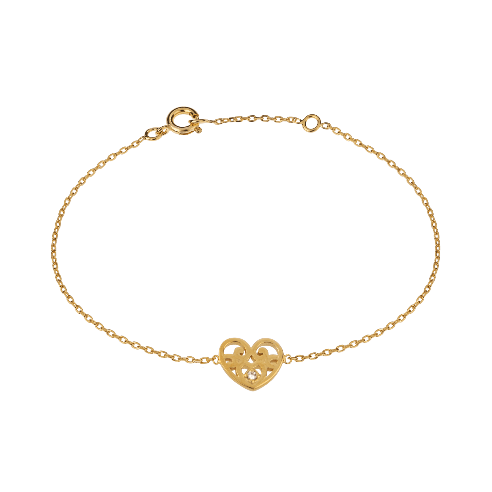 Bracelet Cœur Zirconium 8.7*10mm 16A18cm Plaqué Or
