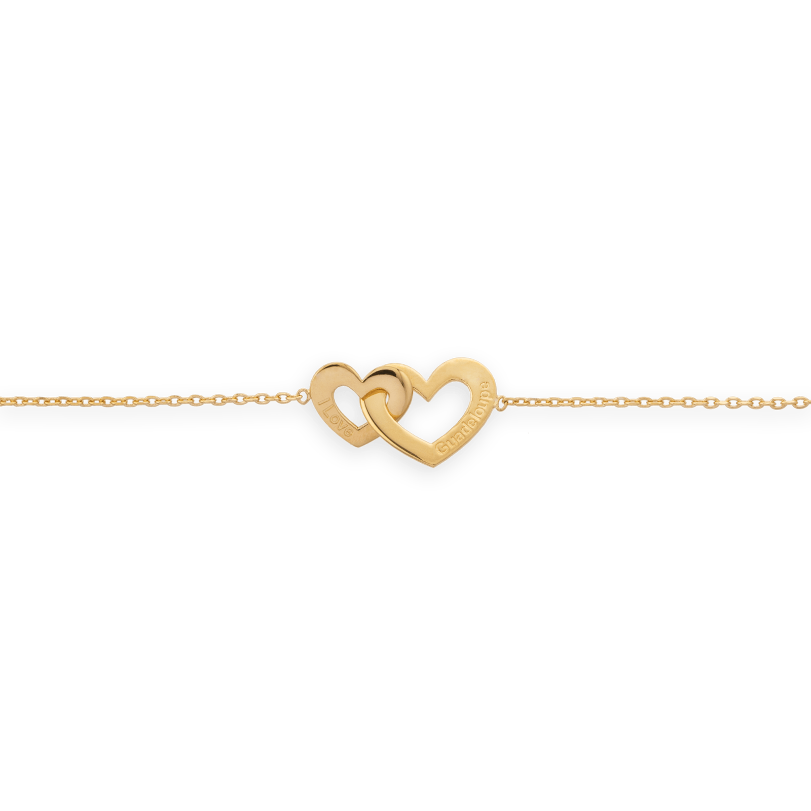 Bracelet Plaqué Or Chaîne Cœur Gravé I Love Guadeloupe