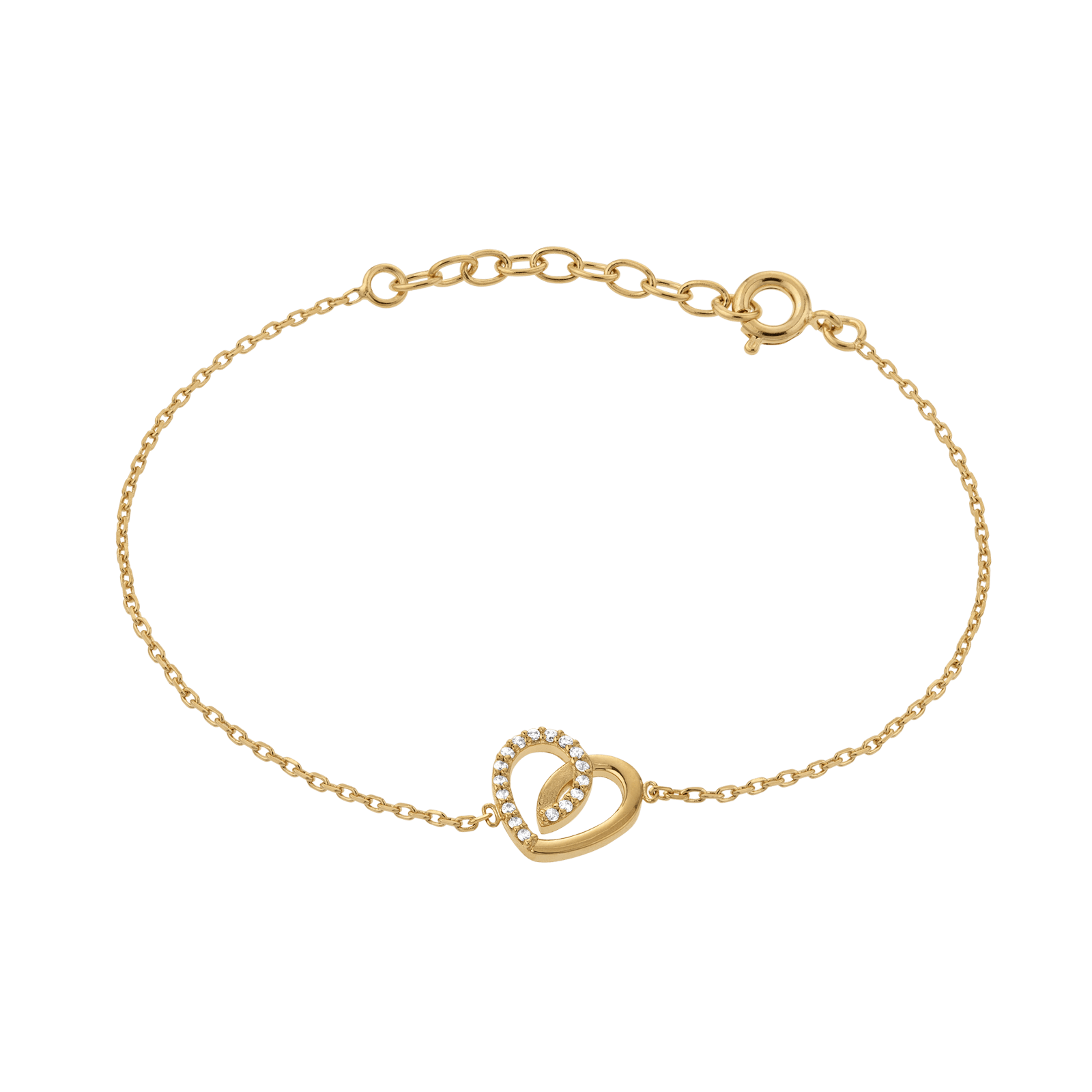 Bracelet Plaqué Or Cœur Zirconium 11*10mm Chaîne Forçat 1.2mm 16A18cm