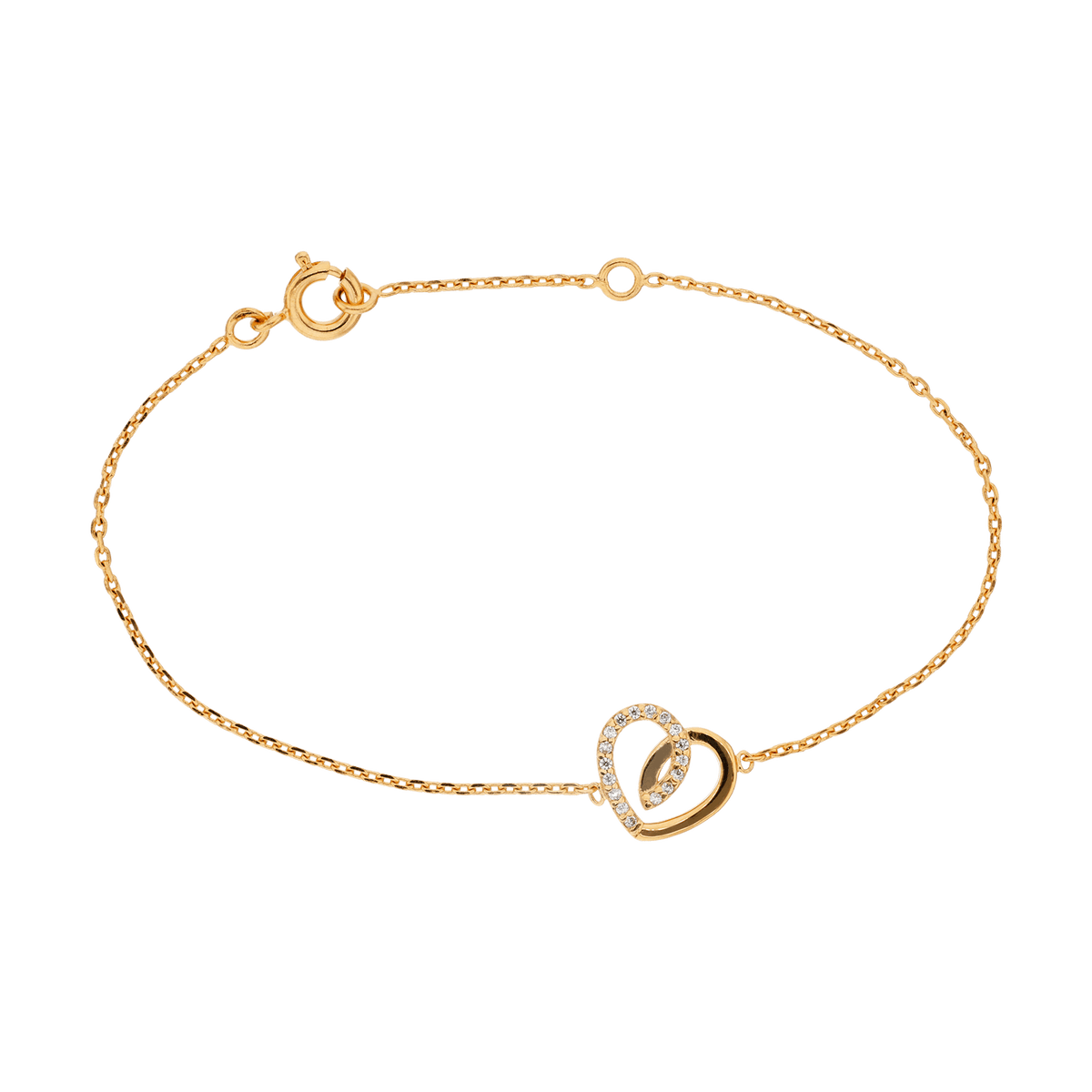 Bracelet Plaqué Or Cœur Zirconium 11*10mm Chaîne Forçat 1.2mm 16 à 18cm