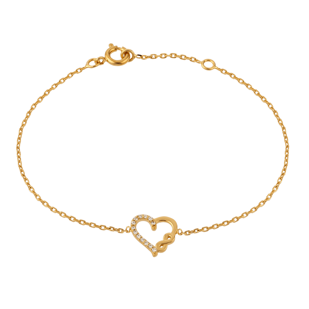 Bracelet Plaqué Or Cœur Infini Zirconium 10*11mm 16 à 18cm