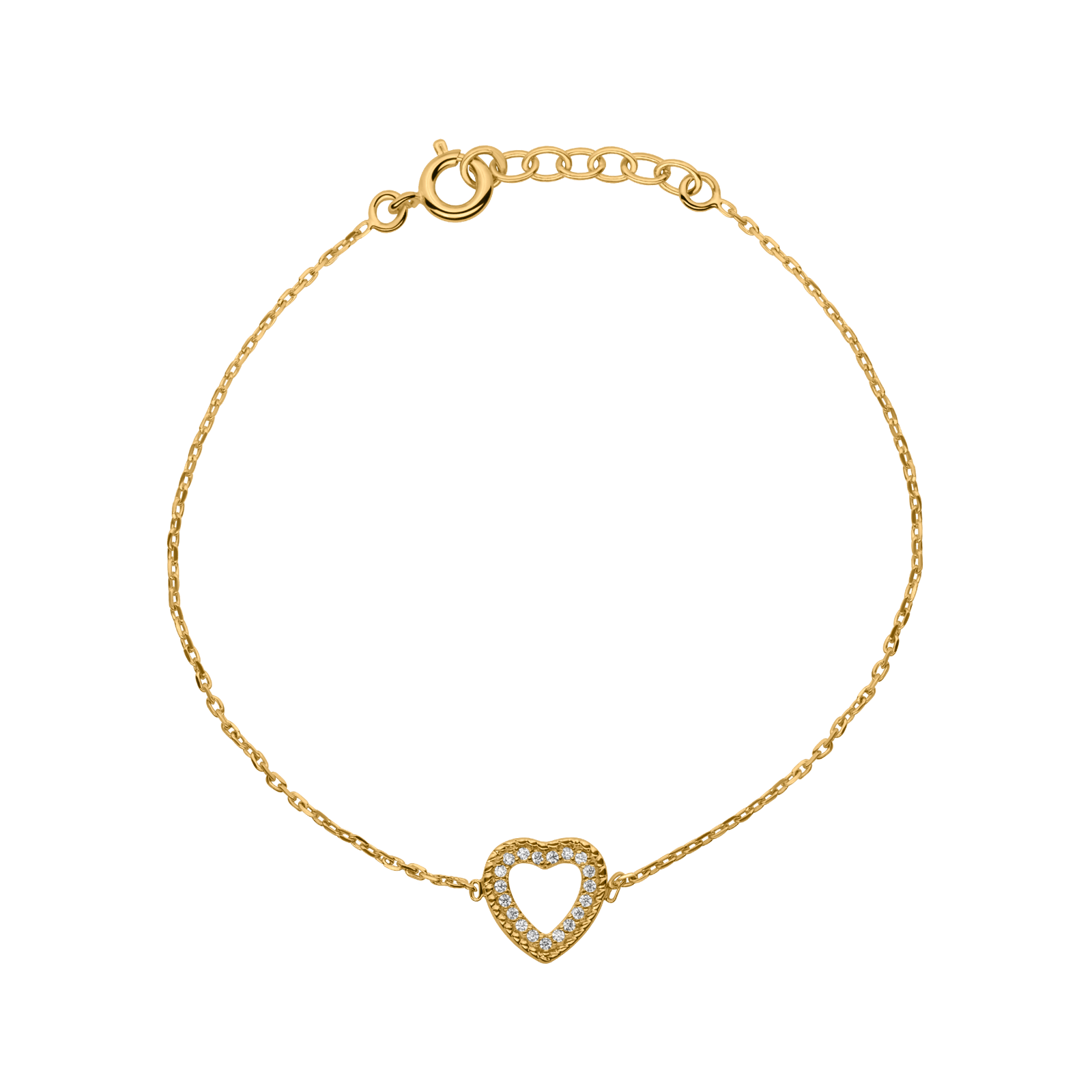 Bracelet Plaqué Or Cœur Zirconium 10mm 18A20cm