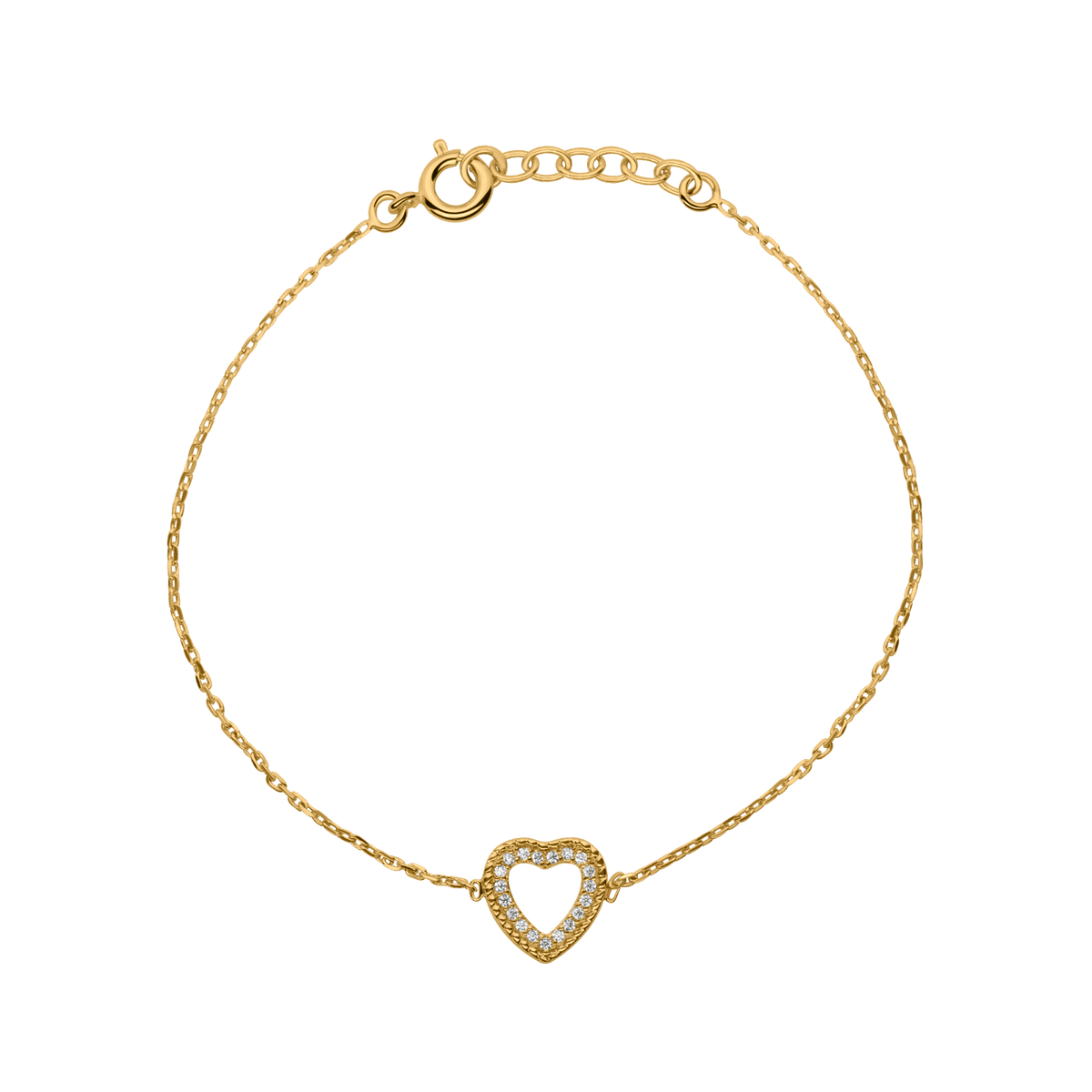 Bracelet Plaqué Or Cœur Zirconium 10mm 18 à 20cm