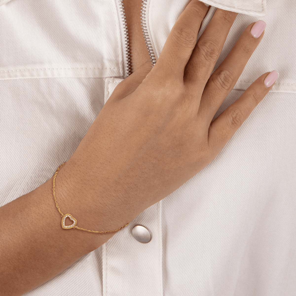 Bracelet Plaqué Or Cœur Zirconium 10mm 18 à 20cm
