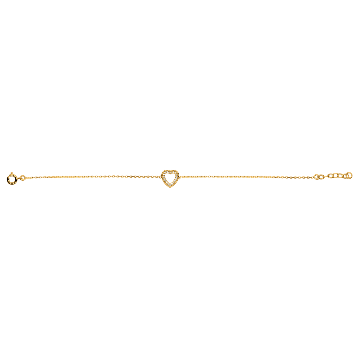 Bracelet Plaqué Or Cœur Zirconium 10mm 18 à 20cm
