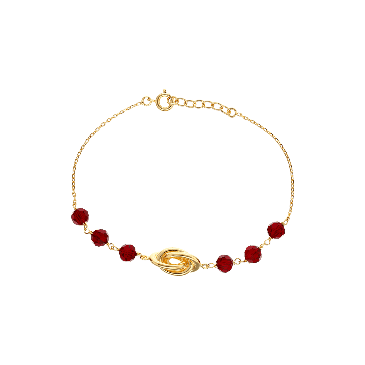 Bracelet Plaqué Or Nœud Forçat Antillais 8*16mm Cristal Grenat 6mm 18 à 20cm