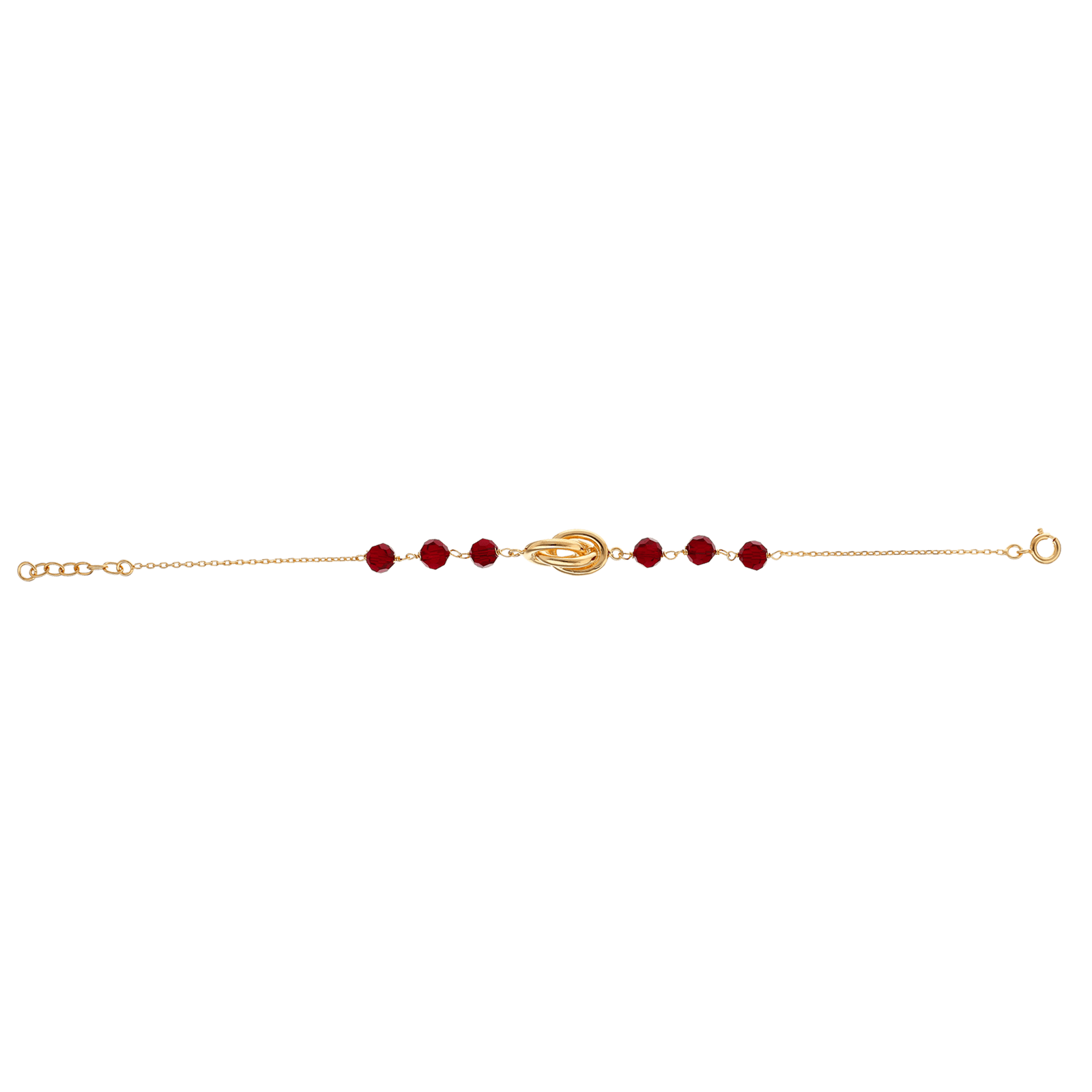 Bracelet Plaqué Or Nœud Forçat Antillais 8*16mm Cristal Grenat 6mm 18A20cm