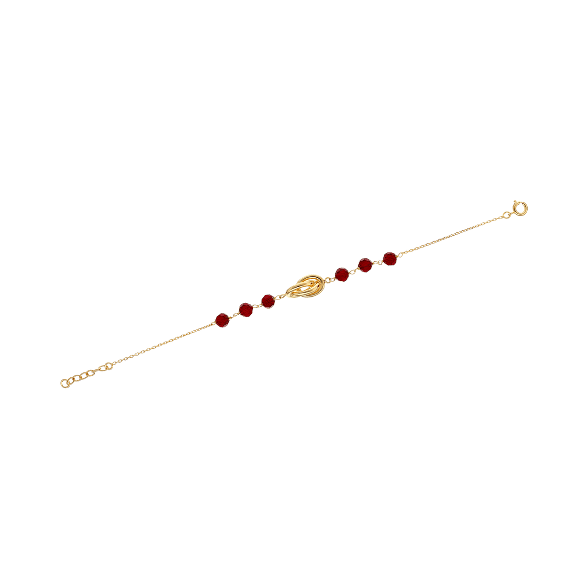 Bracelet Plaqué Or Nœud Forçat Antillais 8*16mm Cristal Grenat 6mm 18 à 20cm
