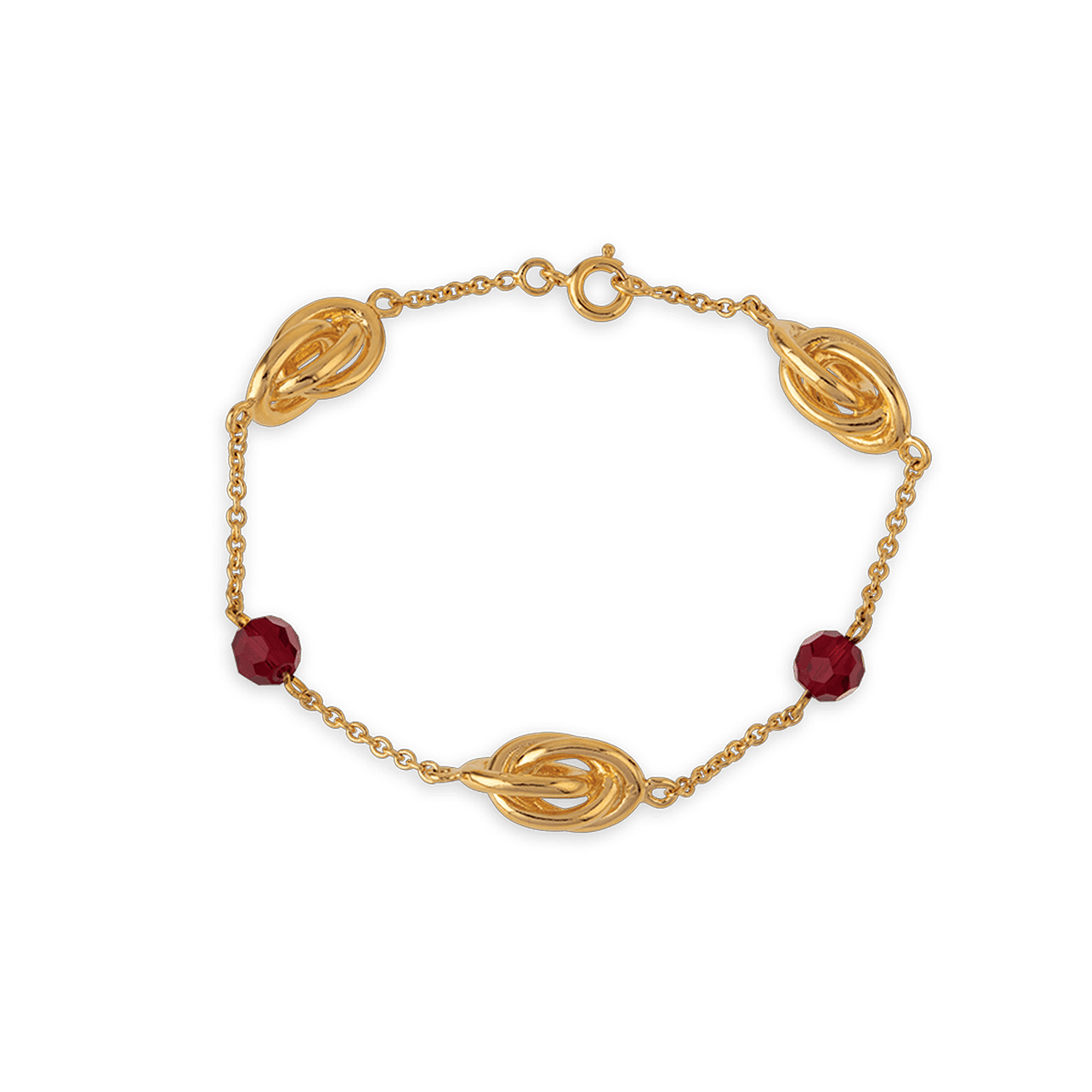 Bracelet Plaqué Or Noeuds Forçat Antillais 8*16mm Cristal Grenat 6mm 18 à 20cm
