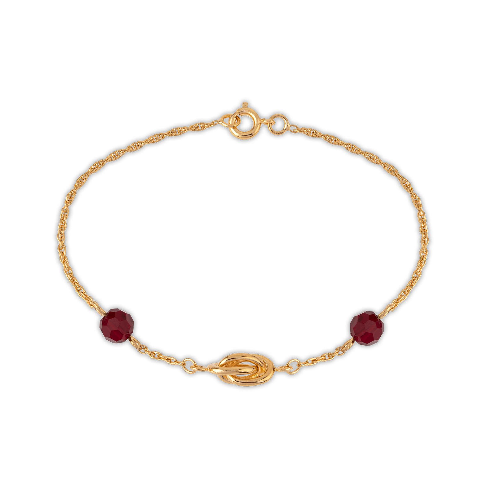 Bracelet Plaqué Or Noeud Forçat Antillais et Cristal Grenat