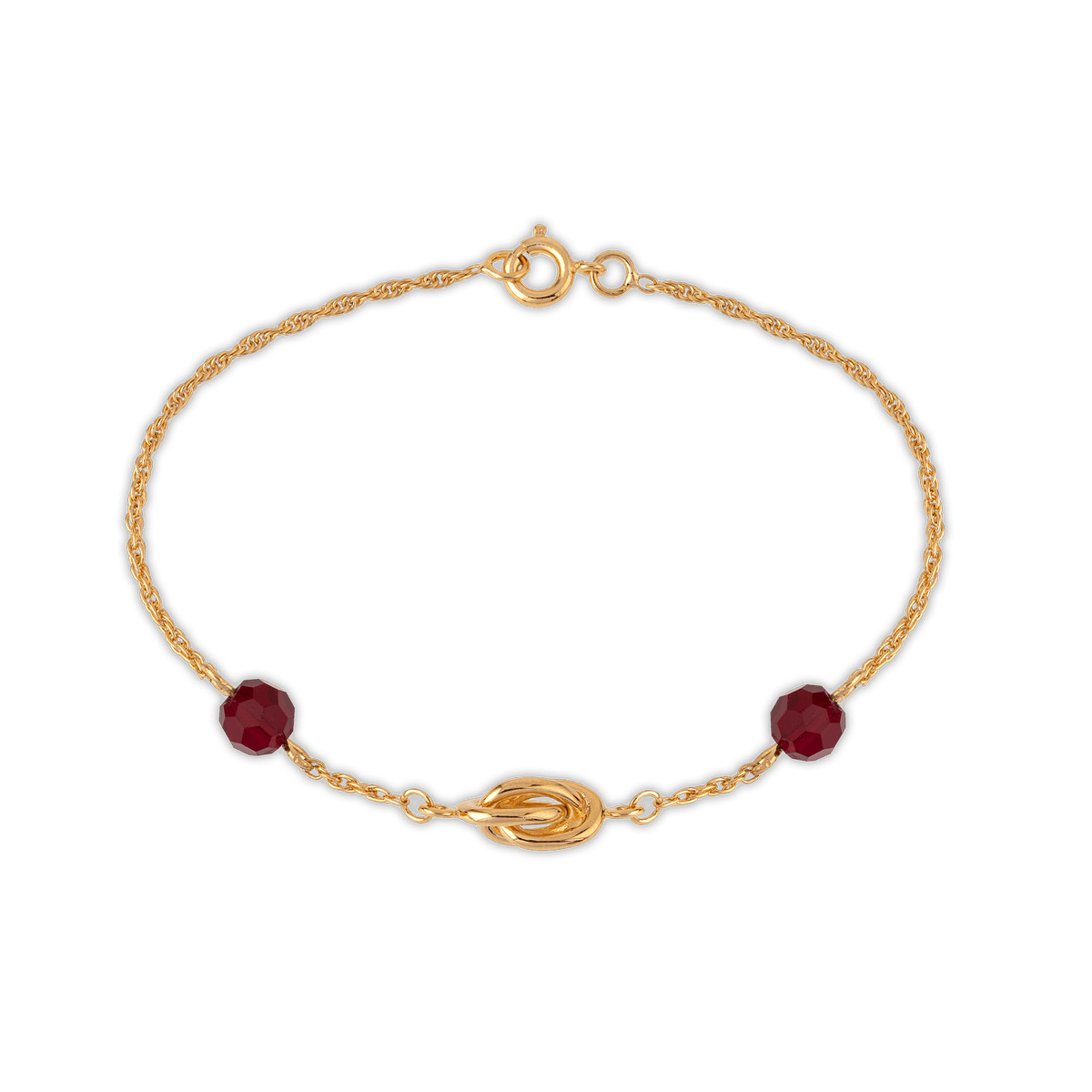 Bracelet Plaqué Or Noeud Forçat Antillais 6*12mm Cristal Grenat 6mm 18 à 20cm