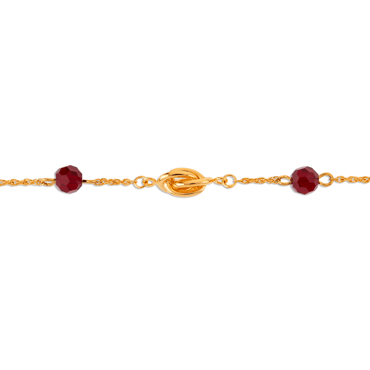 Bracelet Plaqué Or Noeud Forçat Antillais 6*12mm Cristal Grenat 6mm 18 à 20cm