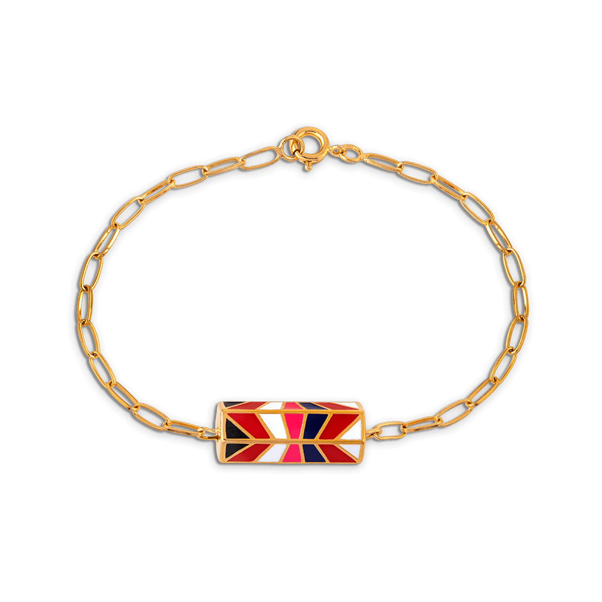 Bracelet Plaqué Or 18 à 20cm Talisman Email Multicolore 20*8mm