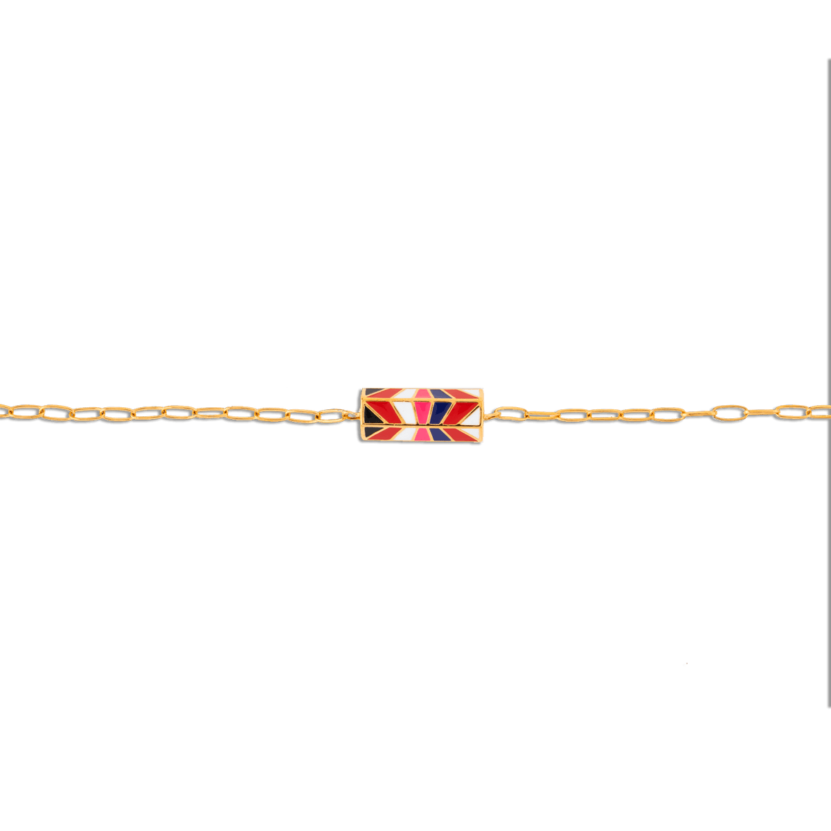 Bracelet Plaqué Or 18 à 20cm Talisman Email Multicolore 20*8mm